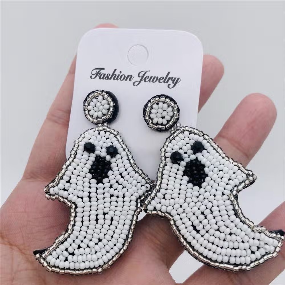 Hand-Woven Beads Ghost Halloween Post Earrings